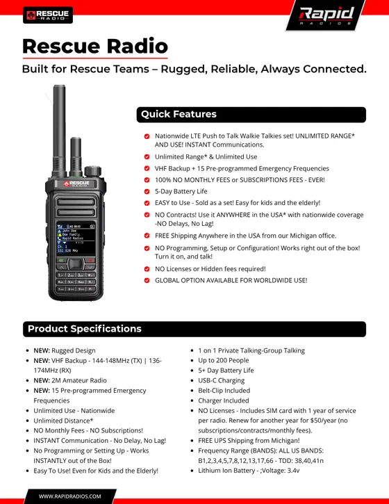 Rapid Radios: 6-page product catalog for two-way radios