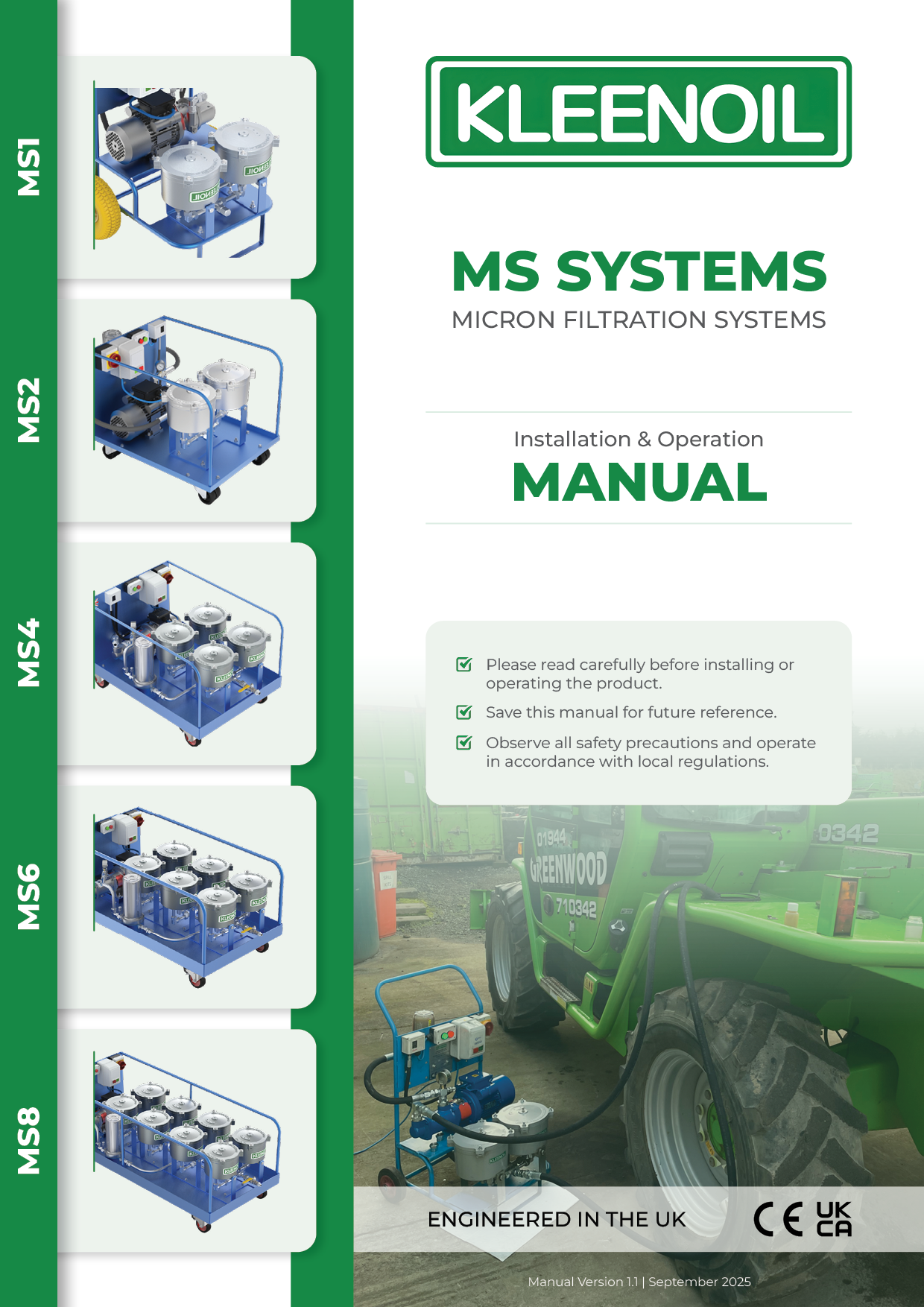 Kleenoil MS Systems installation and operation manual — cover
